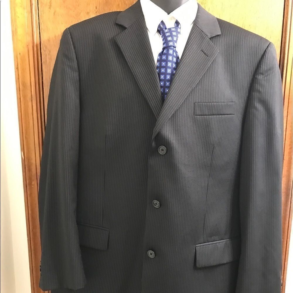 Calvin Klein Black Pinstripe Wool Blazer Size 42R